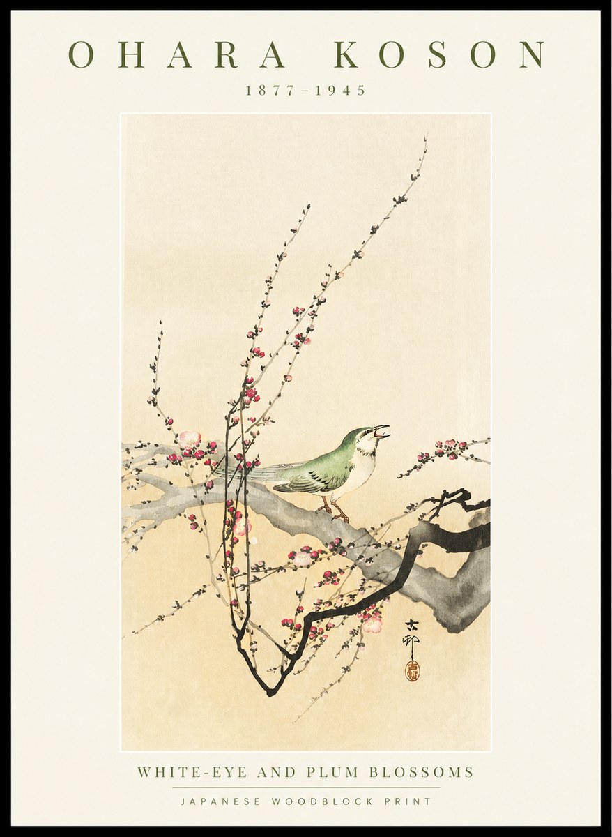 Ohara Koson White-eye and Plum Blossoms No1 - Affiche