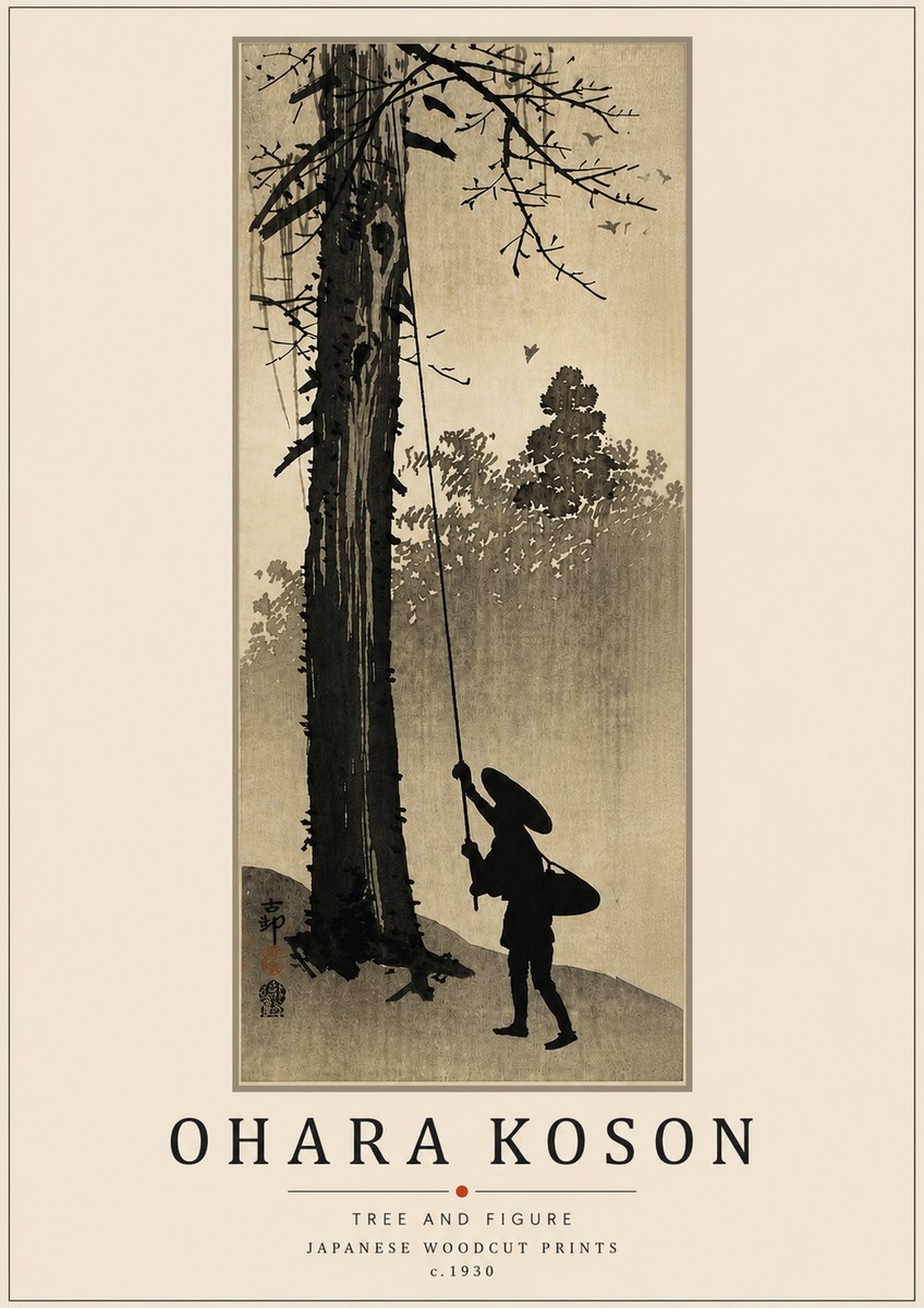 Ohara Koson Tree and Figure No5 - Affiche