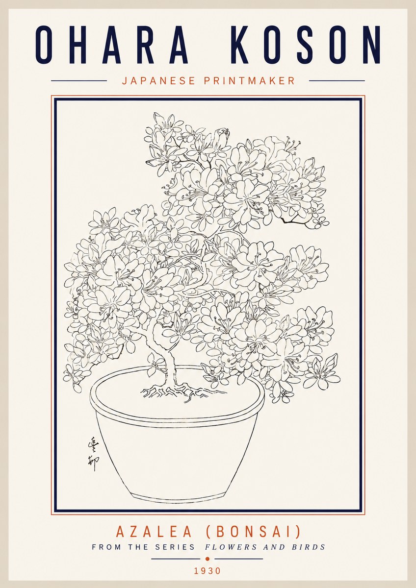 Ohara Koson Azalea (Bonsai) No3 - Affiche