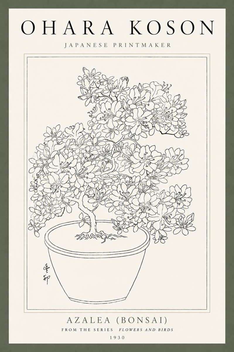Ohara Koson Azalea (Bonsai) No4 - Affiche