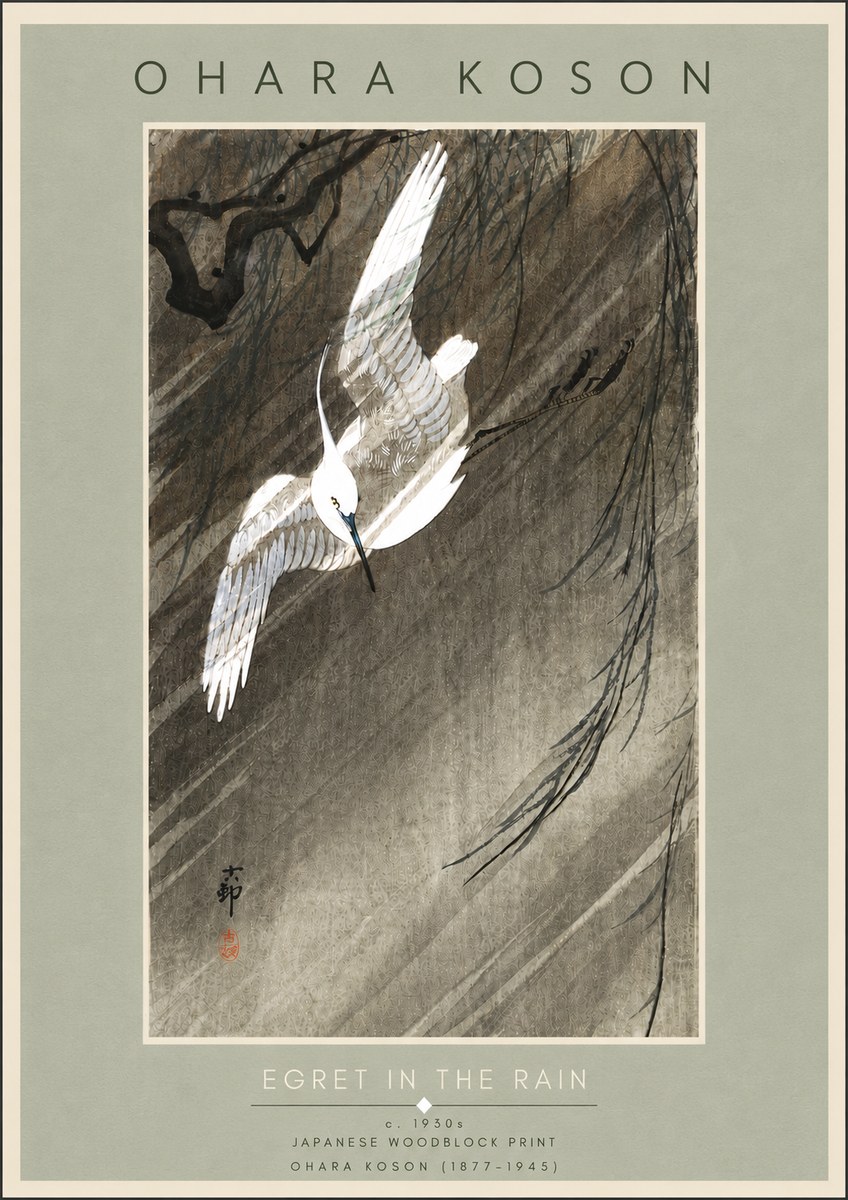 Ohara Koson Egret in the Rain II No5 - Affiche