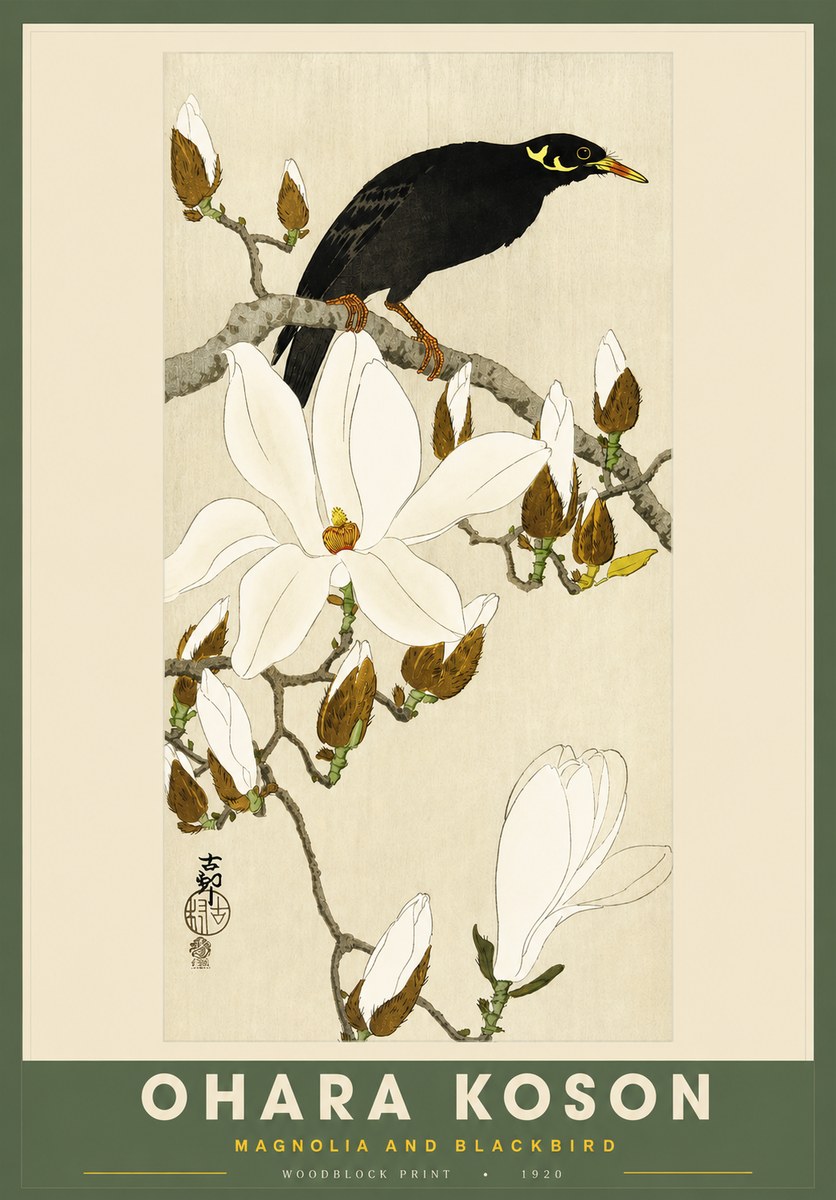 Ohara Koson Magnolia and Blackbird No2 - Affiche
