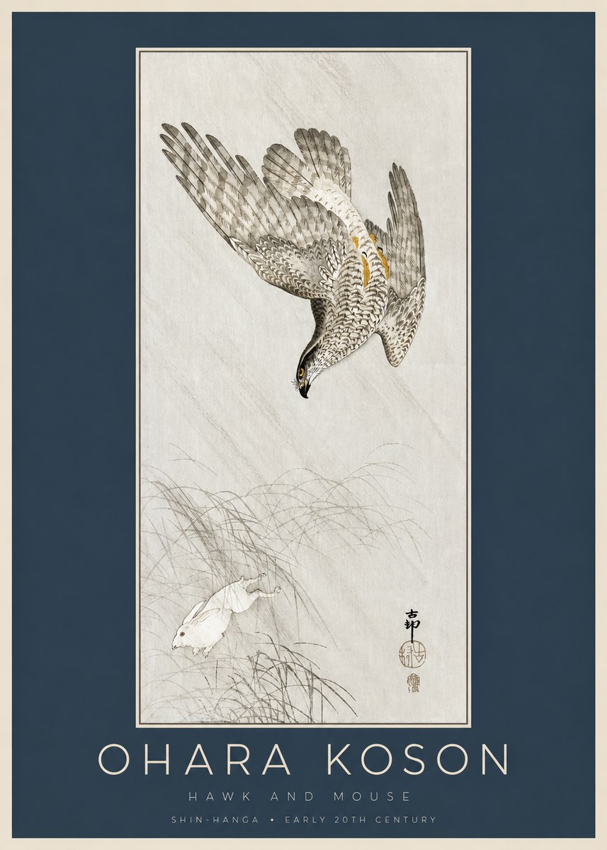 Ohara Koson Hawk and Mouse No2 - Affiche