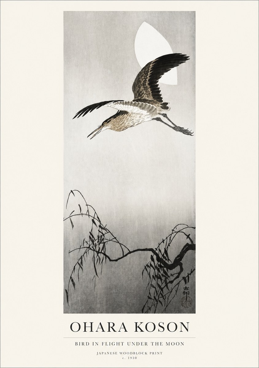 Ohara Koson Bird in Flight Under the Moon No1 - Affiche