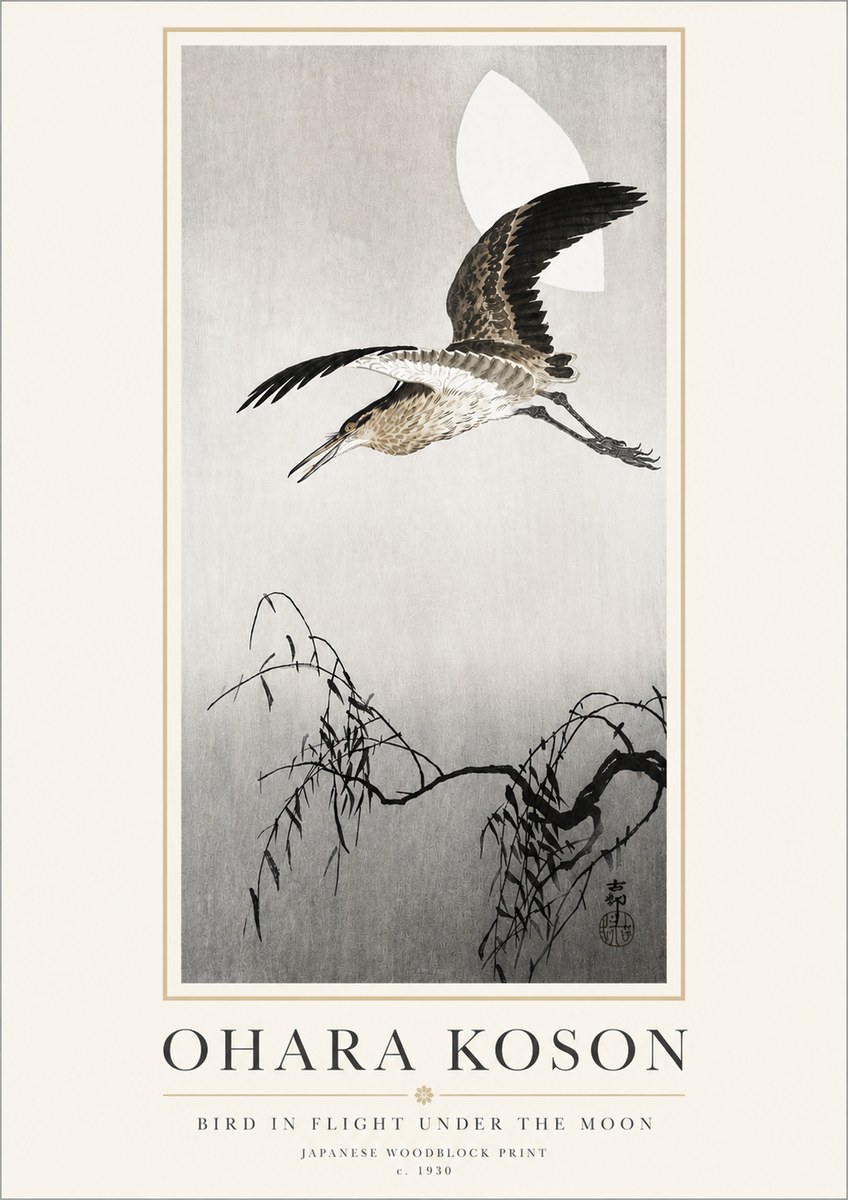 Ohara Koson Bird in Flight Under the Moon No3 - Affiche