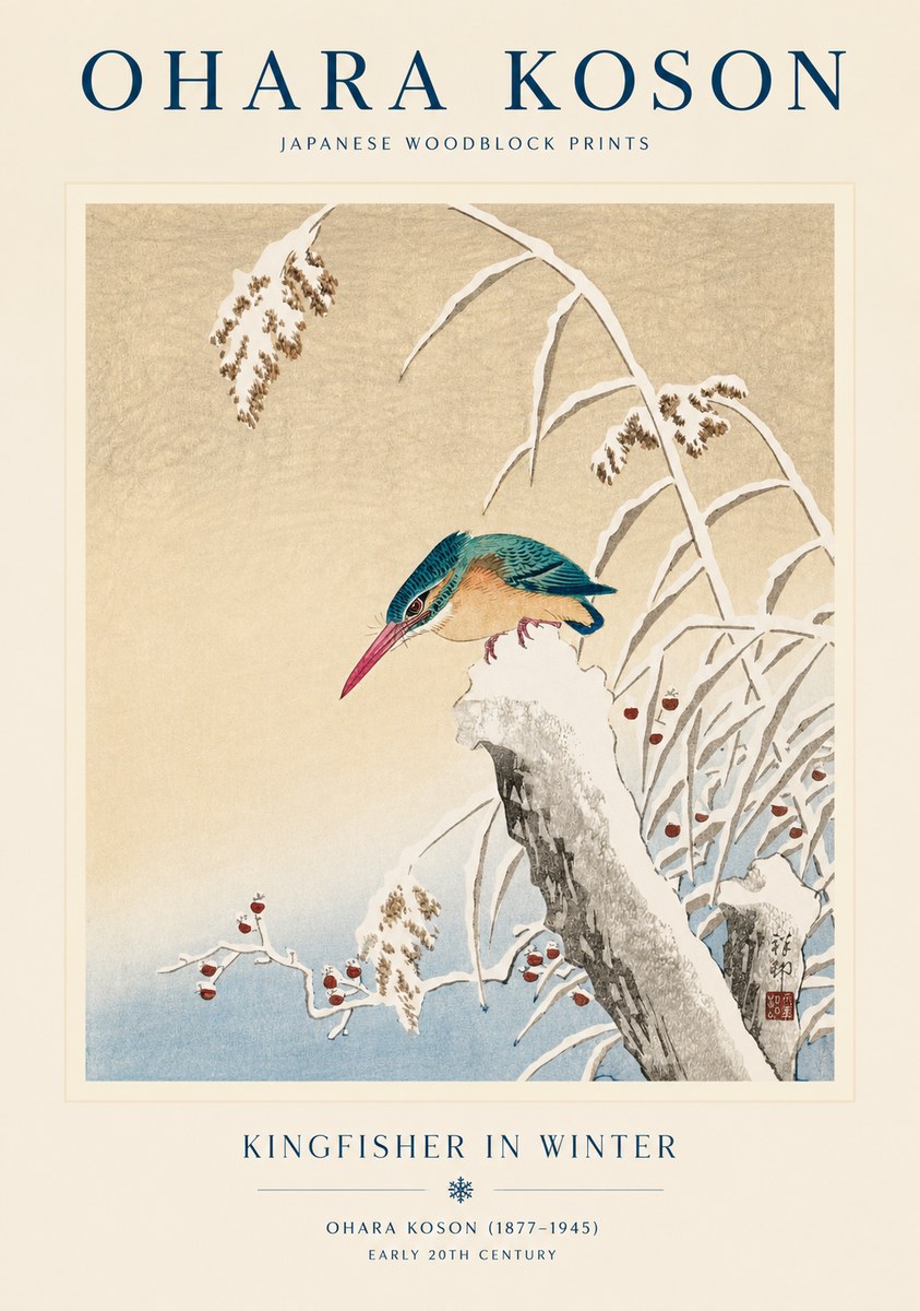 Ohara Koson Kingfisher in Winter II No1 - Affiche