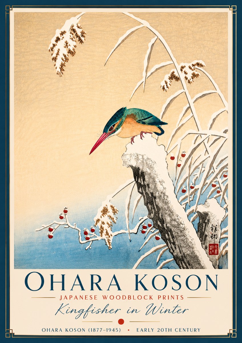 Ohara Koson Kingfisher in Winter II No2 - Affiche