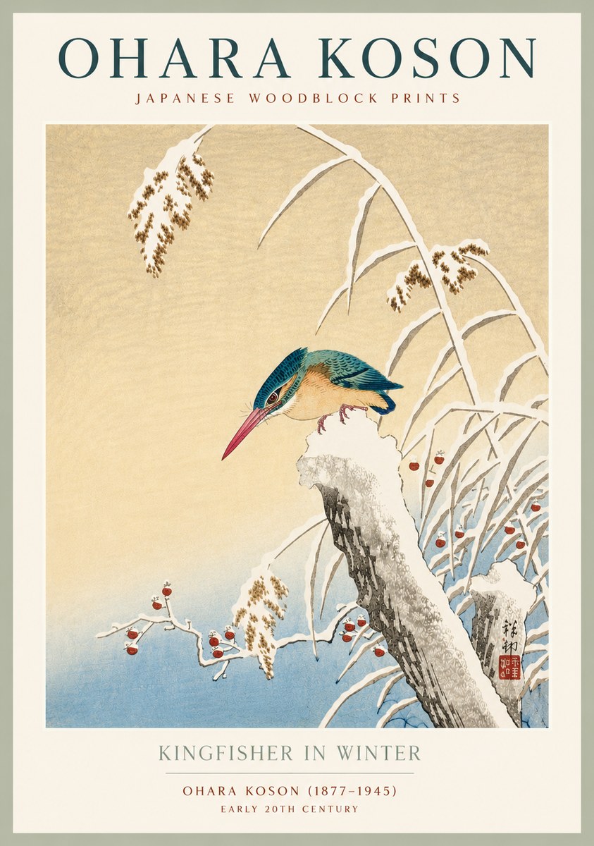 Ohara Koson Kingfisher in Winter II No4 - Affiche
