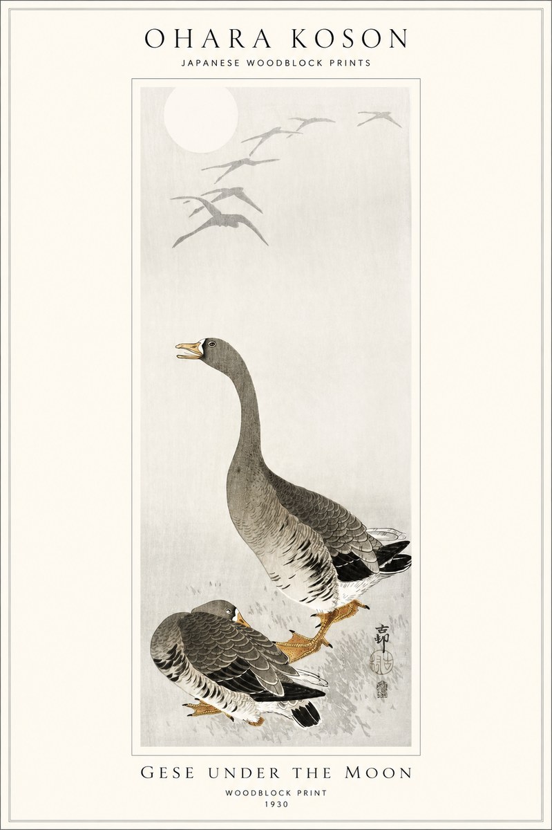 Ohara Koson Gese Under the Moon No1 - Affiche