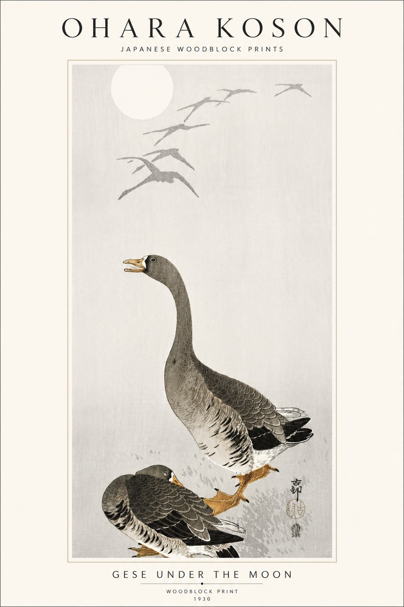 Ohara Koson Gese Under the Moon No5 - Affiche