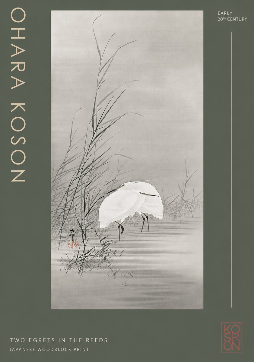 Ohara Koson Two Egrets in the Reeds No2 - Affiche