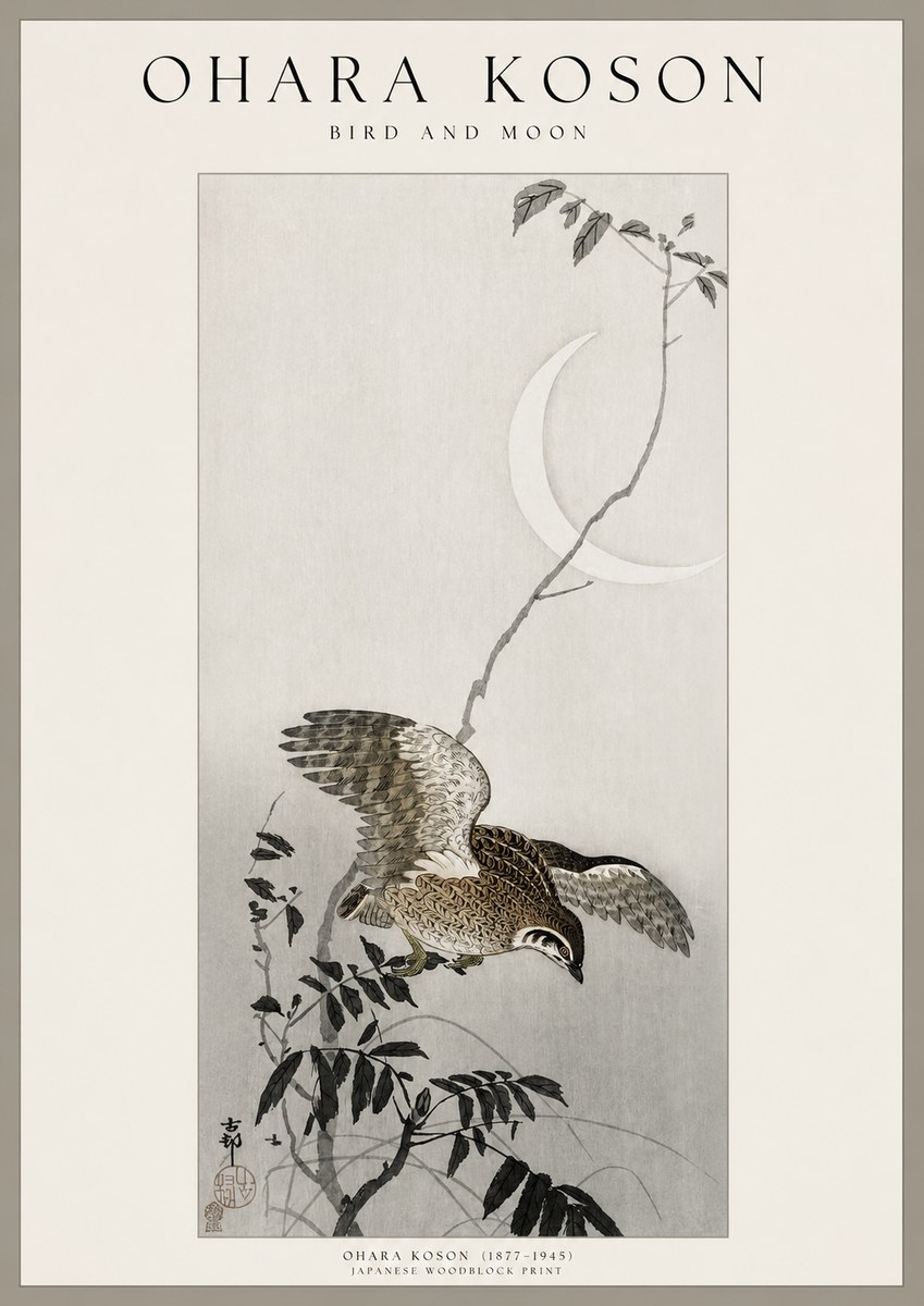 Ohara Koson Bird and Moon No1 - Affiche