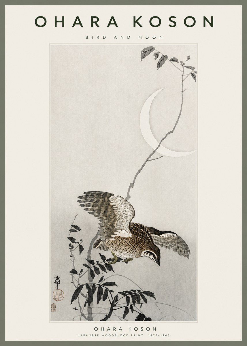 Ohara Koson Bird and Moon No2 - Affiche