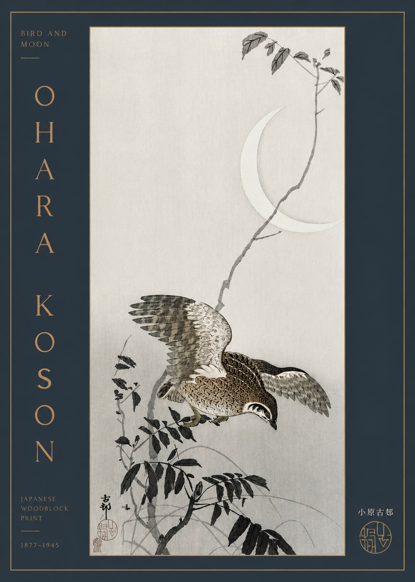 Ohara Koson Bird and Moon No3 - Affiche