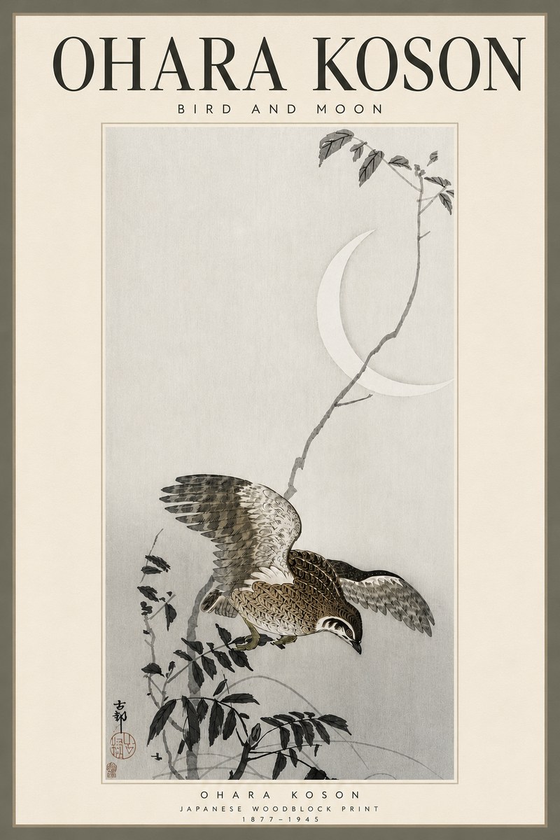 Ohara Koson Bird and Moon No4 - Affiche