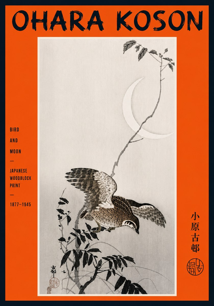 Ohara Koson Bird and Moon No5 - Affiche