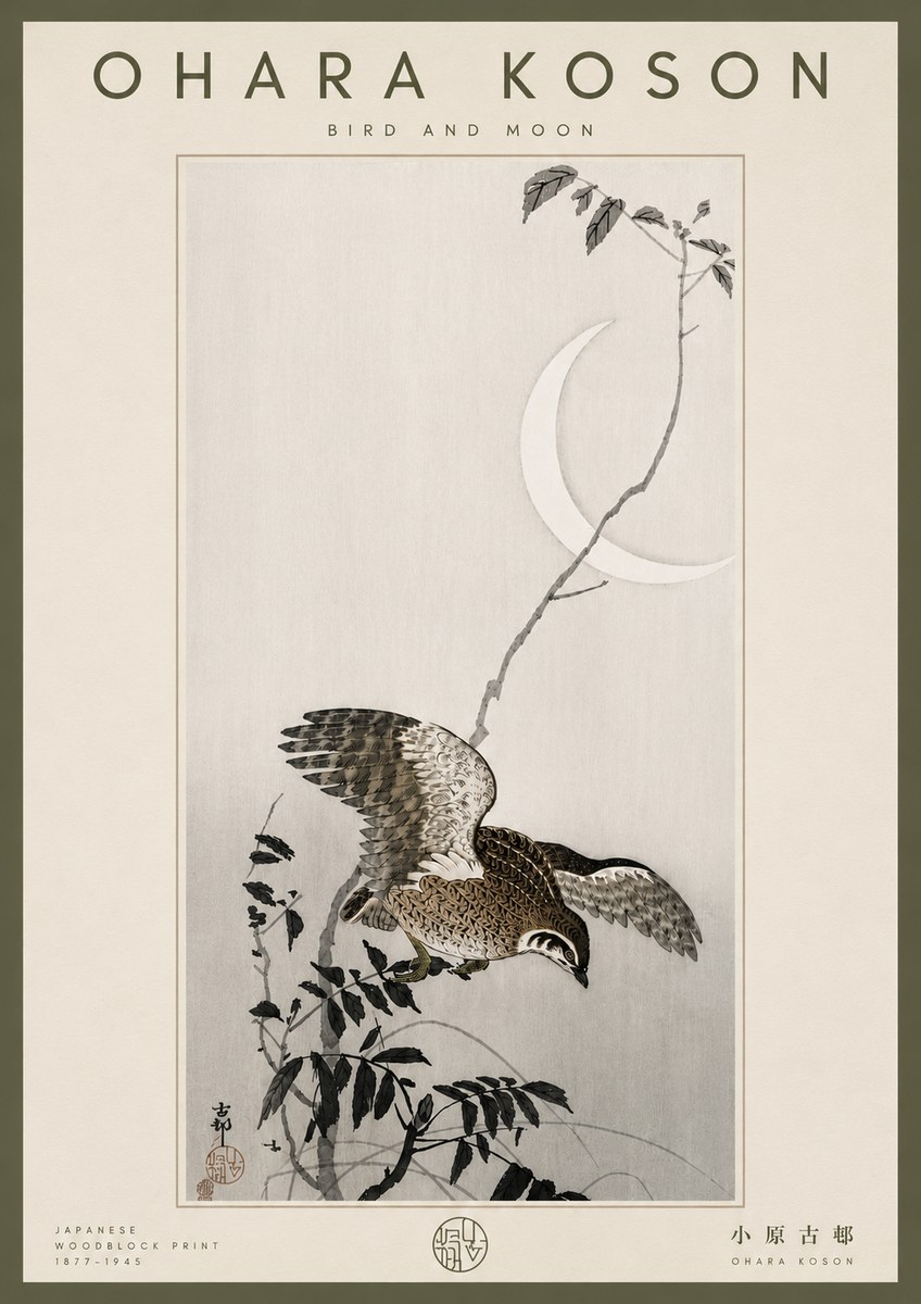 Ohara Koson Bird and Moon No6 - Affiche