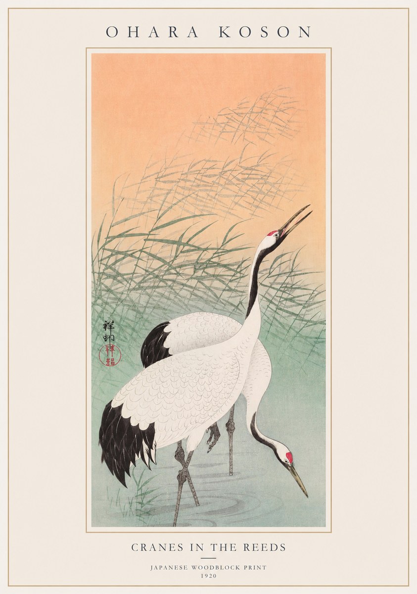 Ohara Koson Cranes in the Reeds No1 - Affiche