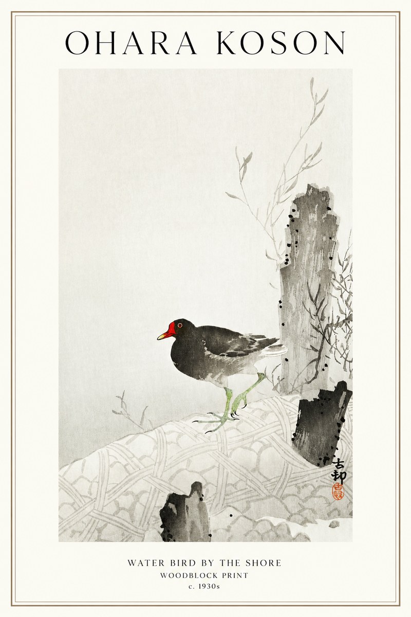 Ohara Koson Water Bird by the Shore No1 - Affiche