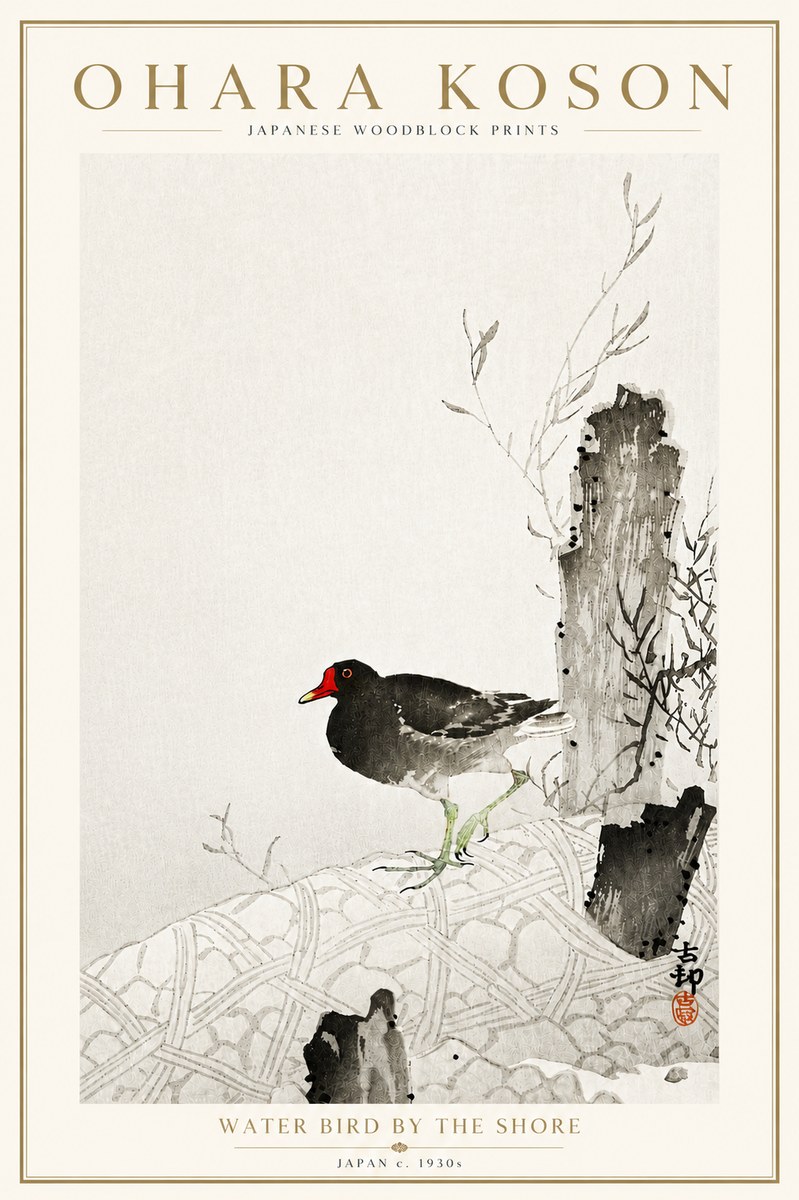 Ohara Koson Water Bird by the Shore No6 - Affiche