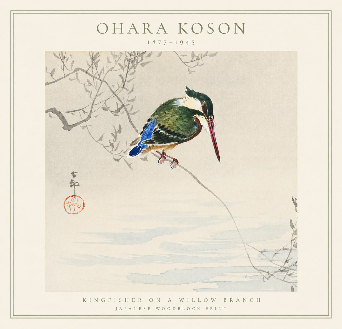 Ohara Koson Kingfisher on a Willow Branch No1 - Affiche