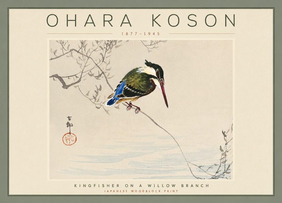 Ohara Koson Kingfisher on a Willow Branch No4 - Affiche