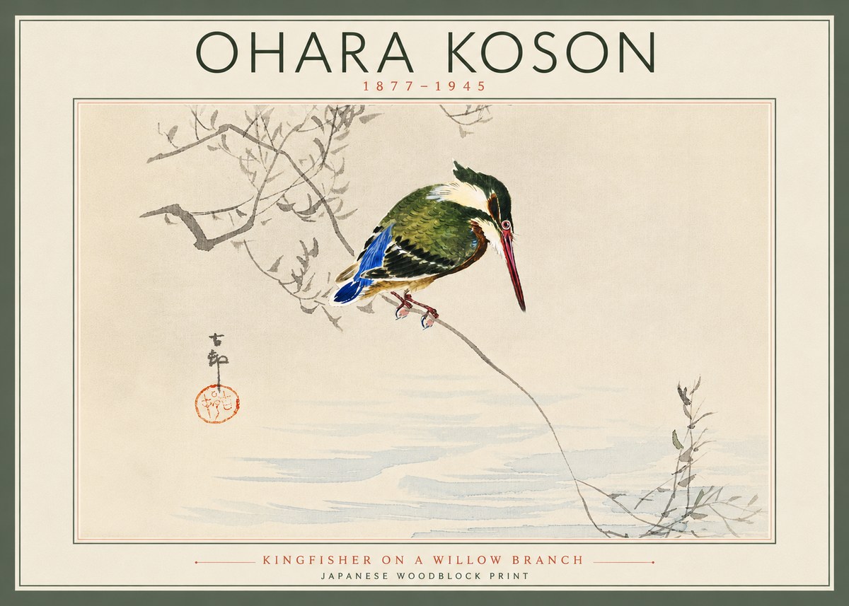 Ohara Koson Kingfisher on a Willow Branch No5 - Affiche