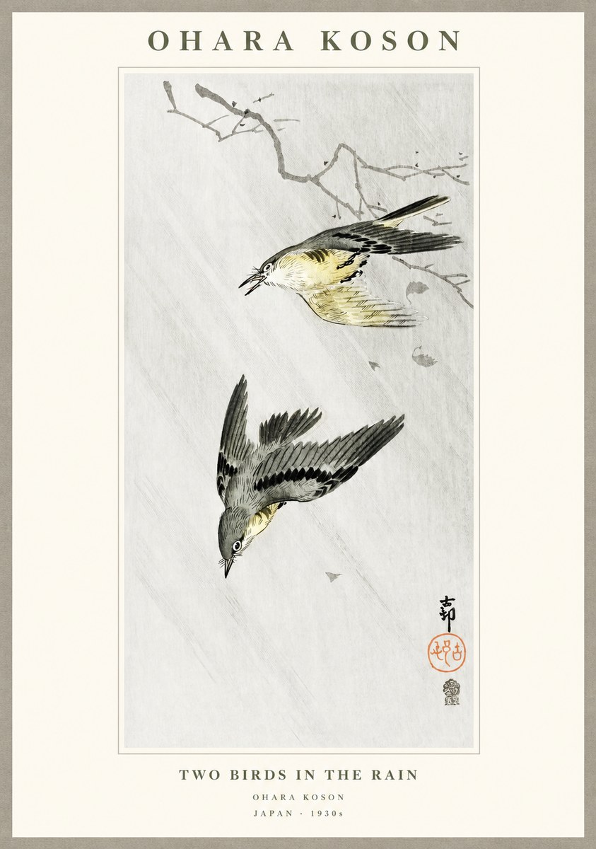 Ohara Koson Two Birds in the Rain No1 - Affiche