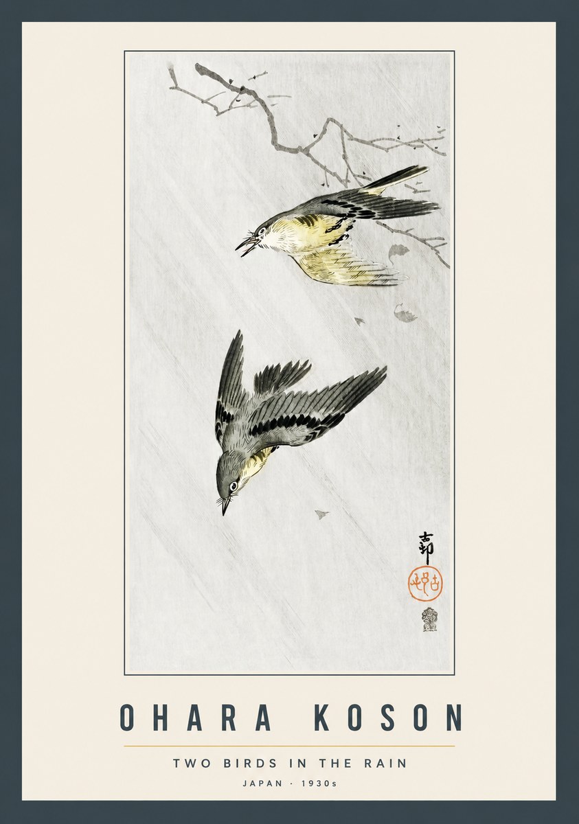 Ohara Koson Two Birds in the Rain No2 - Affiche