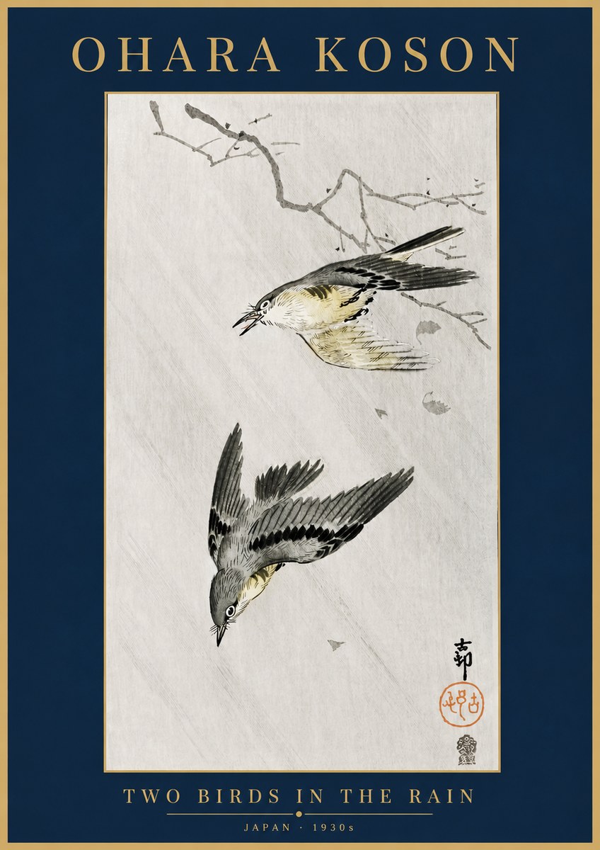 Ohara Koson Two Birds in the Rain No4 - Affiche