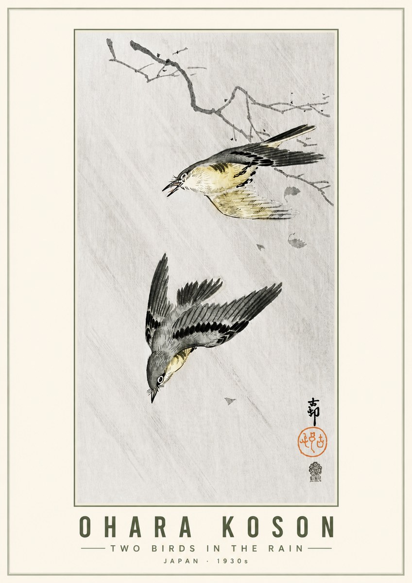Ohara Koson Two Birds in the Rain No5 - Affiche