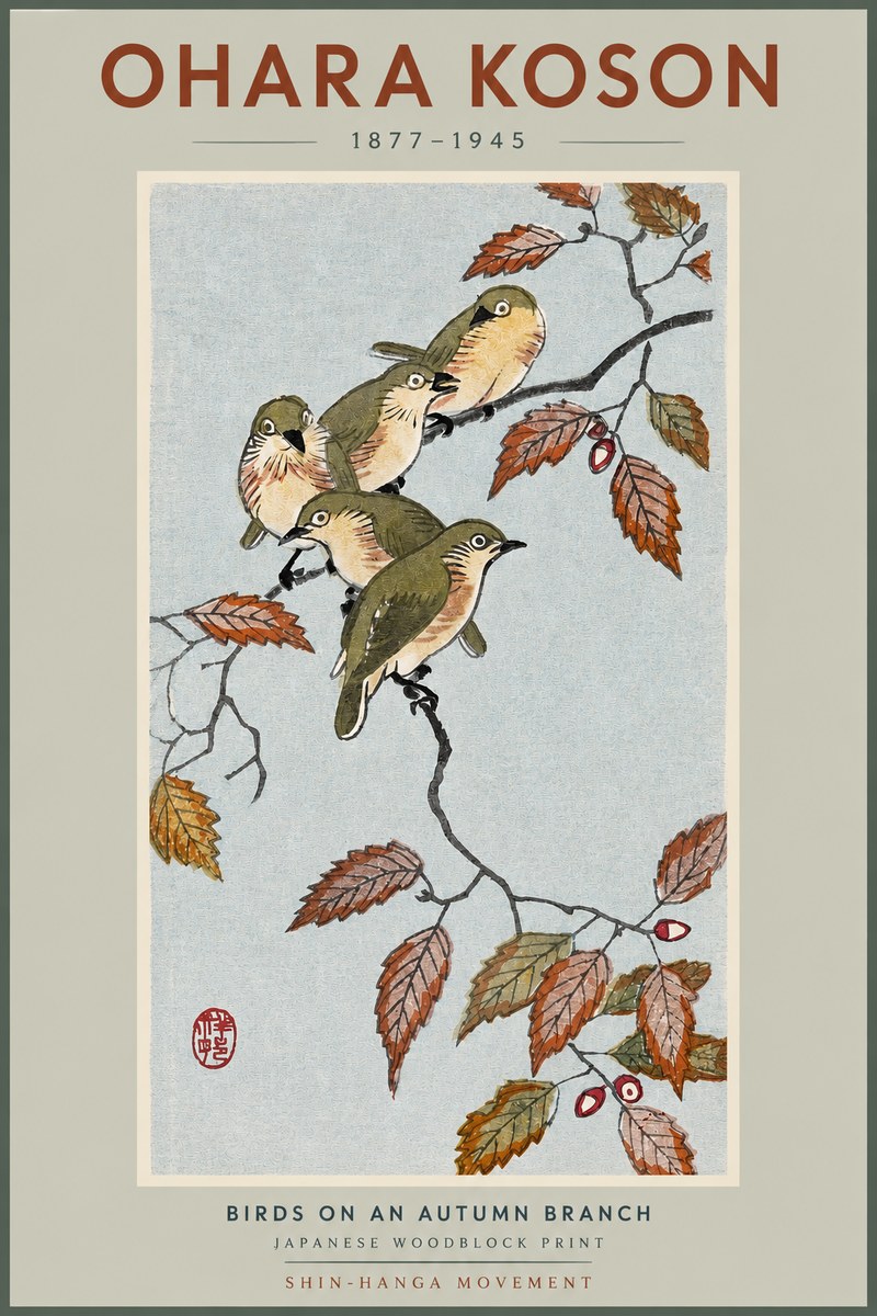 Ohara Koson Birds on an Autumn Branch No2 - Affiche