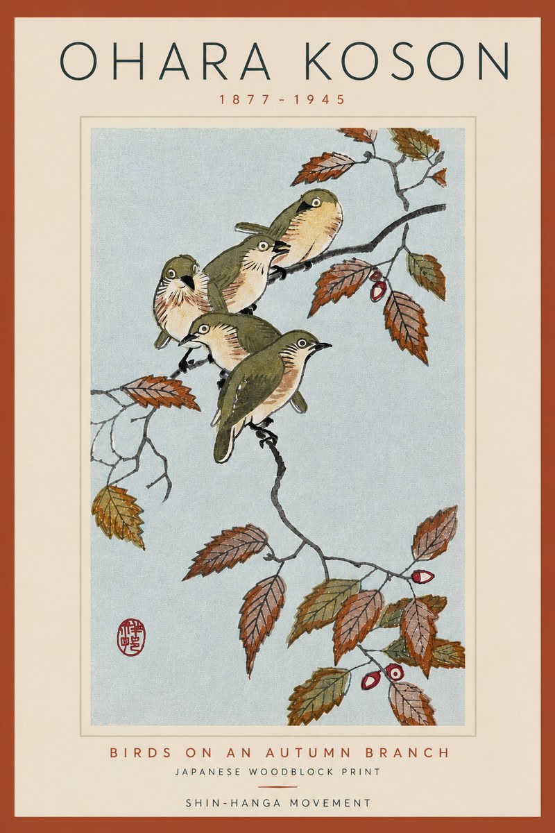 Ohara Koson Birds on an Autumn Branch No6 - Affiche