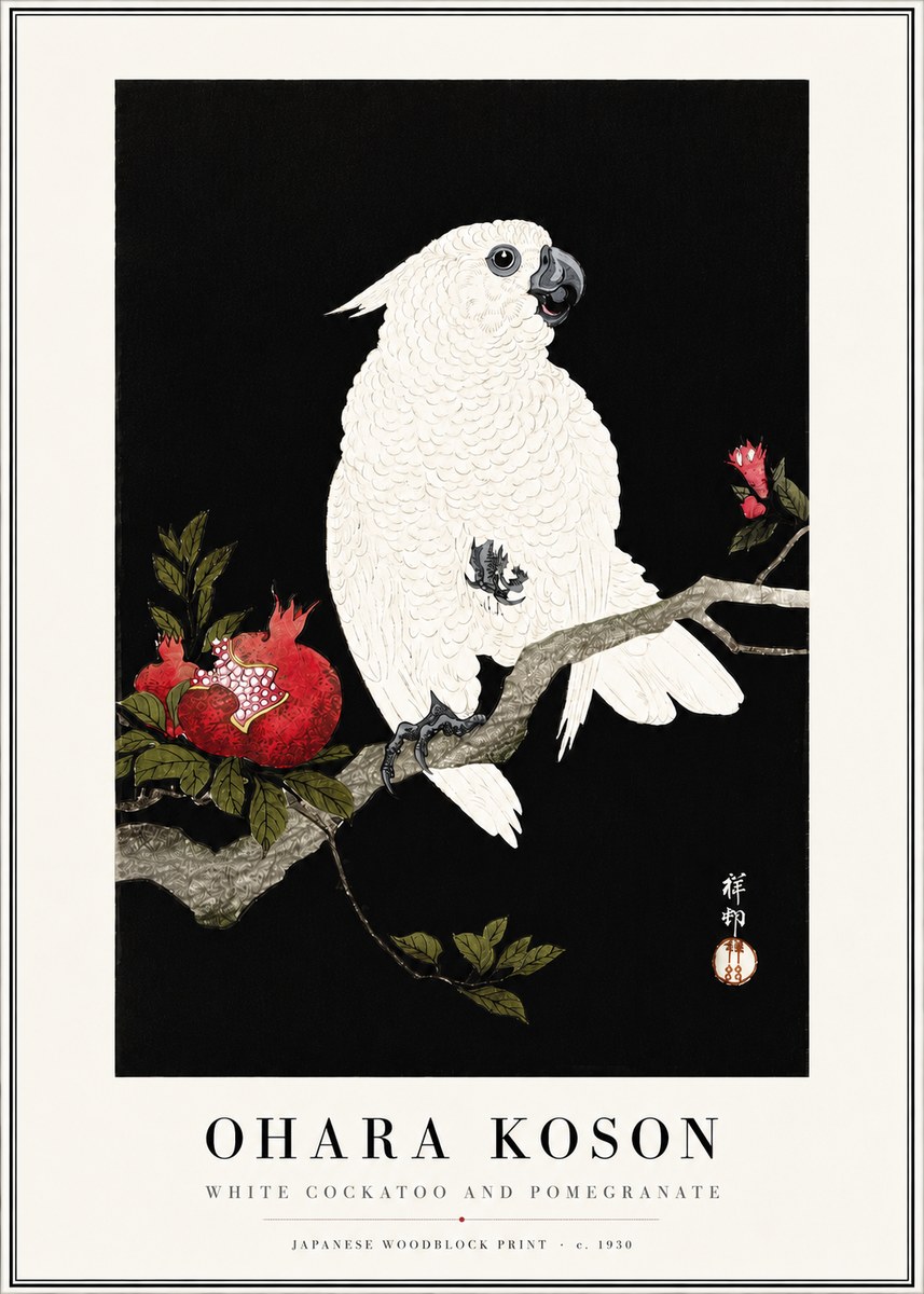 Ohara Koson White Cockatoo and Pomegranate I No4 - Affiche