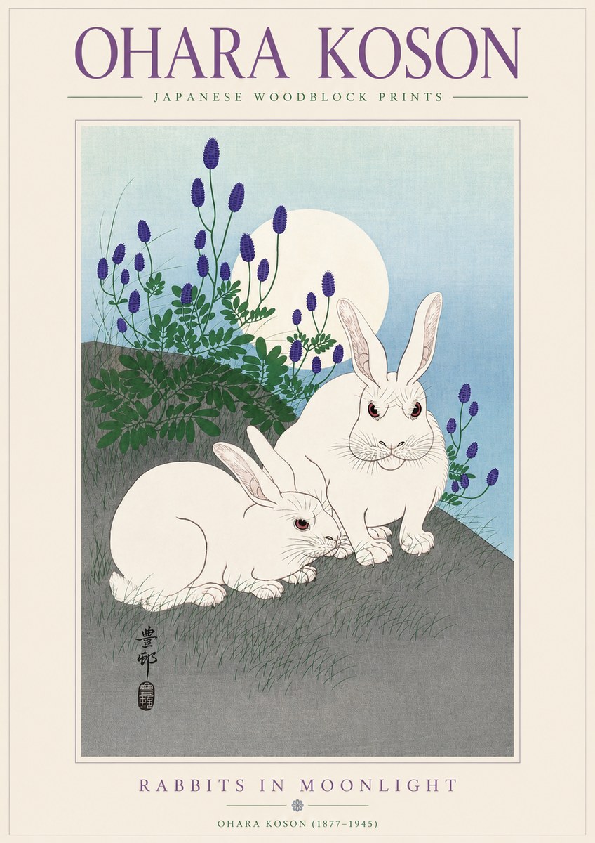 Ohara Koson Rabbits in Moonlight No3 - Affiche