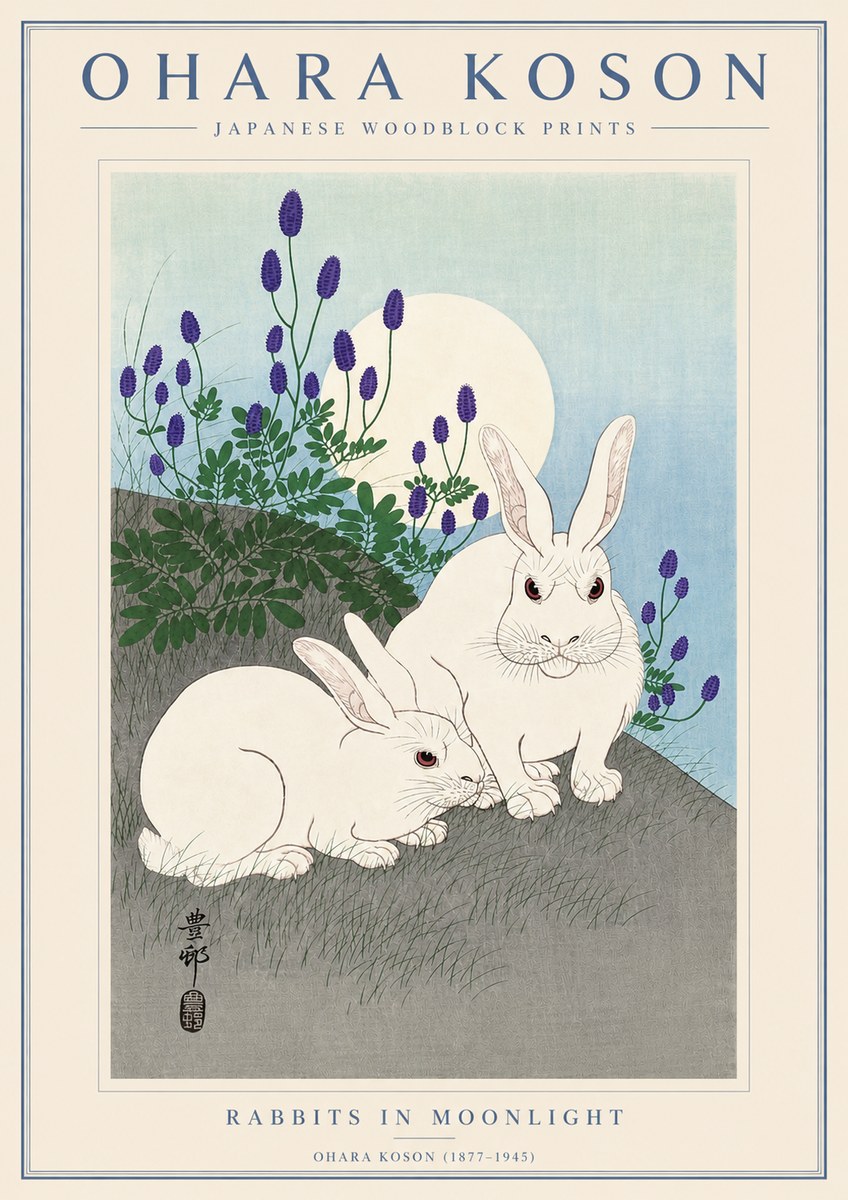 Ohara Koson Rabbits in Moonlight No4 - Affiche