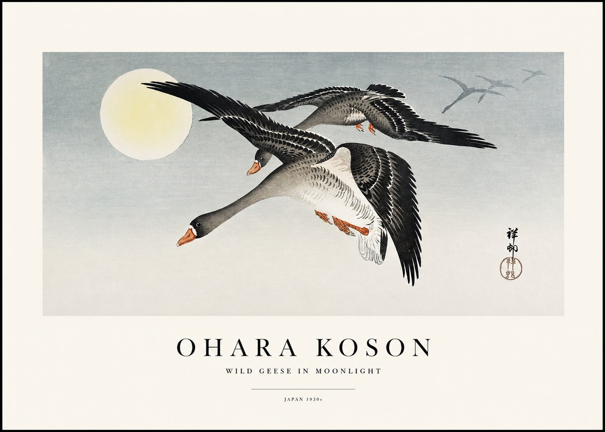 Ohara Koson Wild Geese in Moonlight III No1 - Affiche