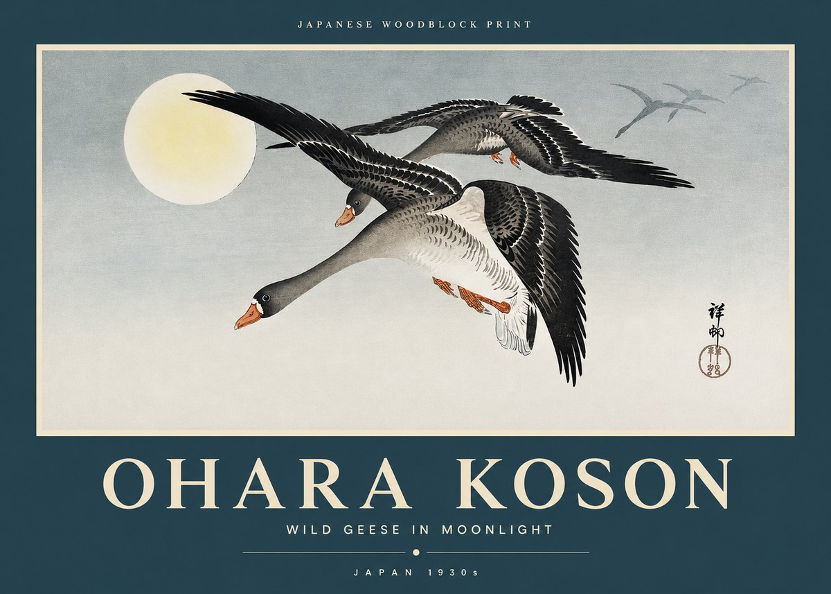 Ohara Koson Wild Geese in Moonlight III No2 - Affiche