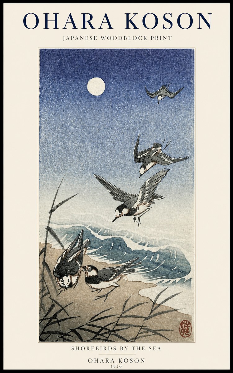 Ohara Koson Shorebirds by the Sea No1 - Affiche