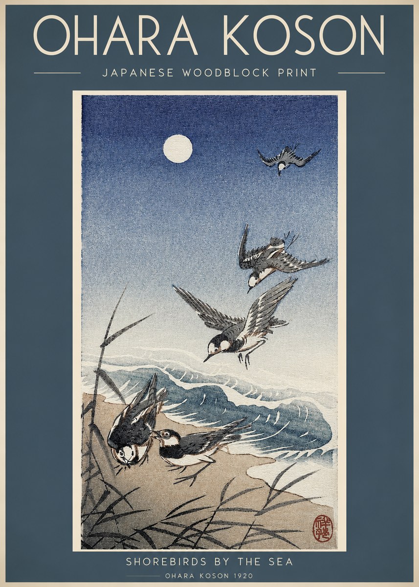 Ohara Koson Shorebirds by the Sea No2 - Affiche
