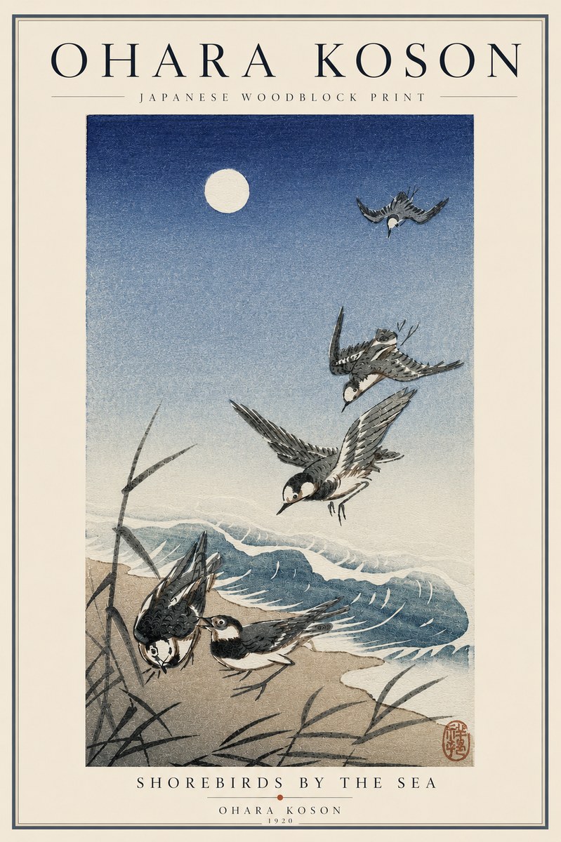 Ohara Koson Shorebirds by the Sea No3 - Affiche