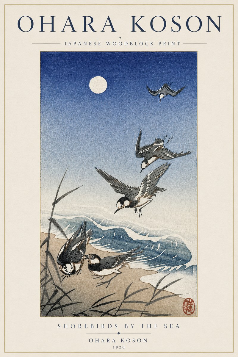 Ohara Koson Shorebirds by the Sea No6 - Affiche