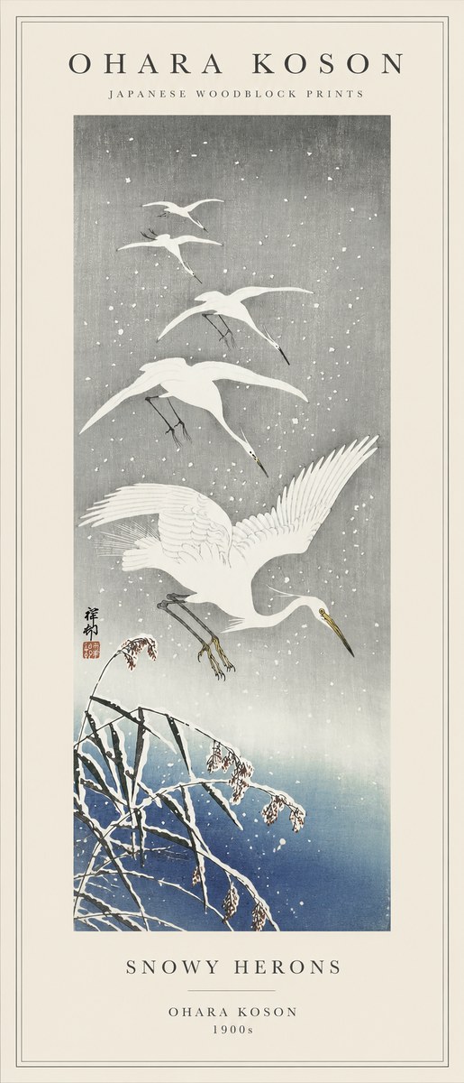 Ohara Koson Snowy Herons No1 - Affiche