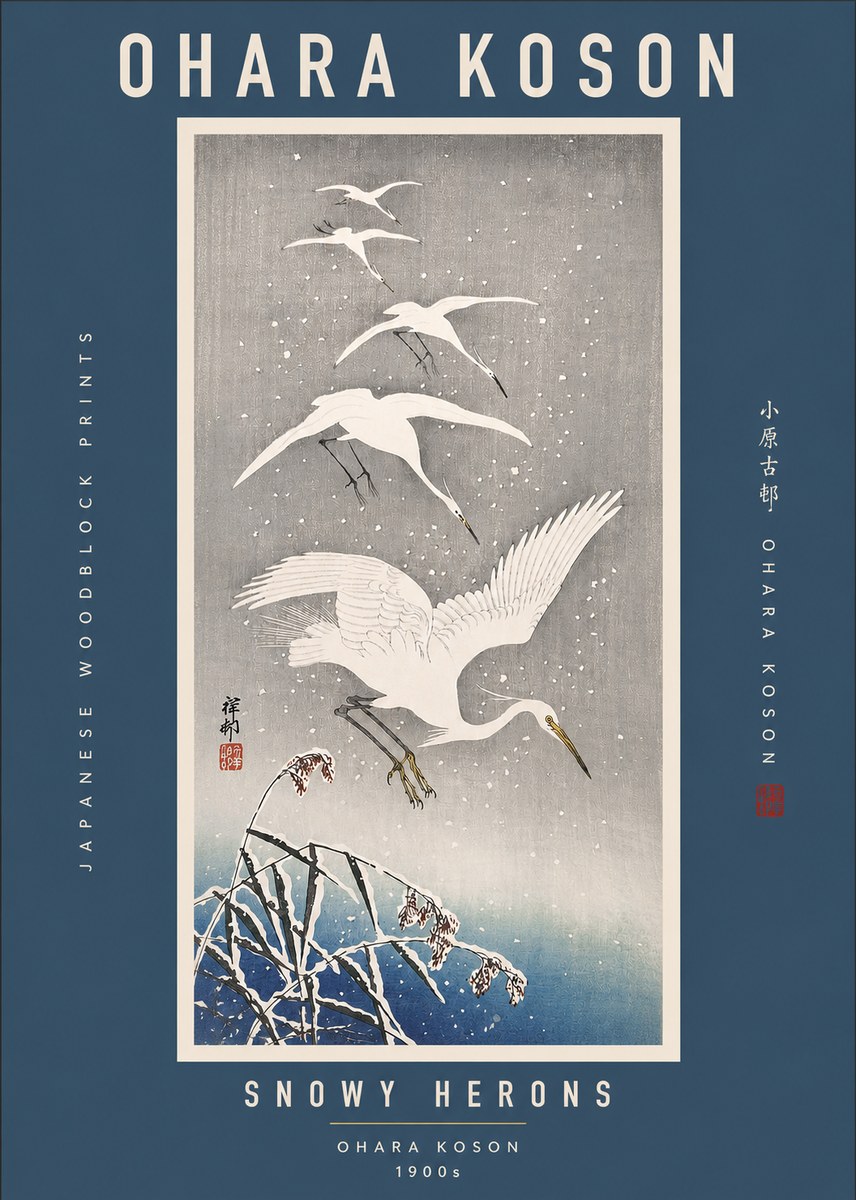 Ohara Koson Snowy Herons No2 - Affiche
