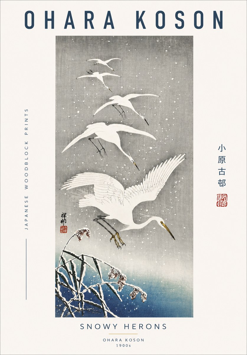 Ohara Koson Snowy Herons No4 - Affiche