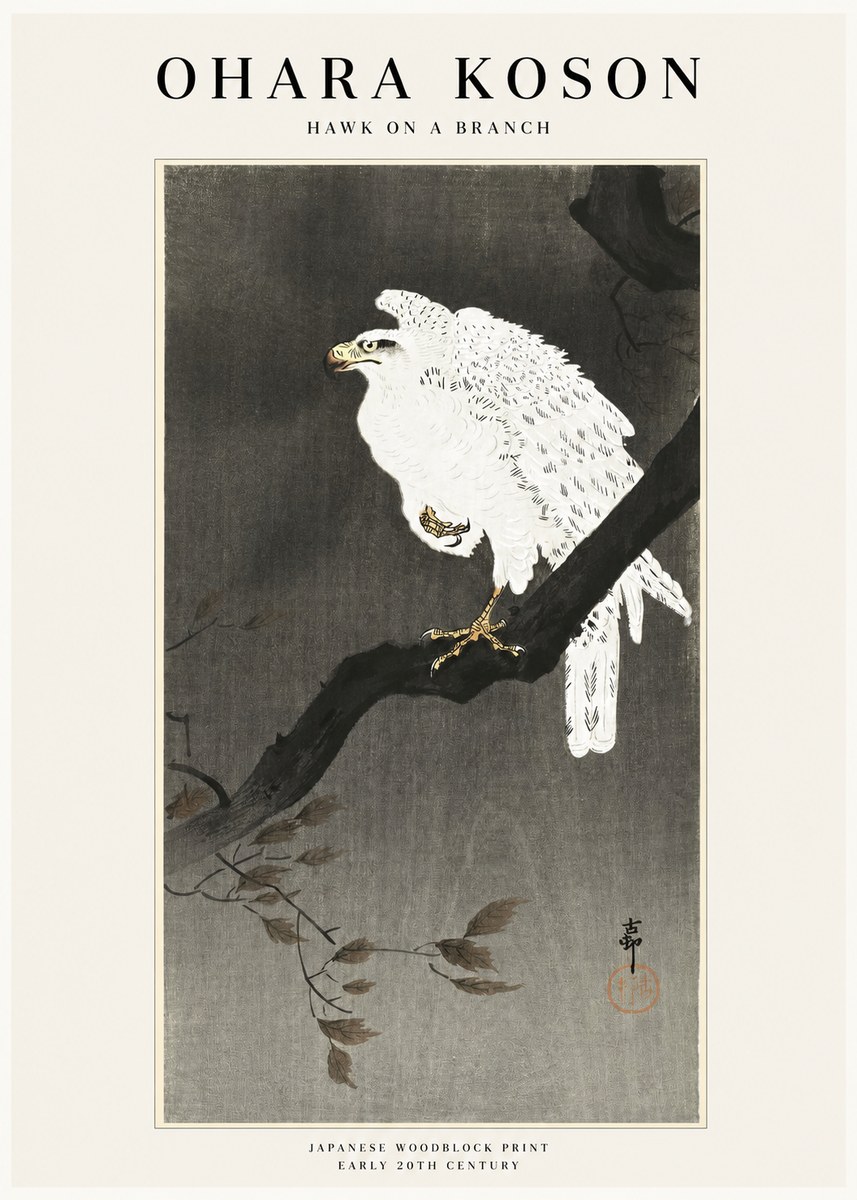 Ohara Koson Hawk on a Branch II No1 - Affiche