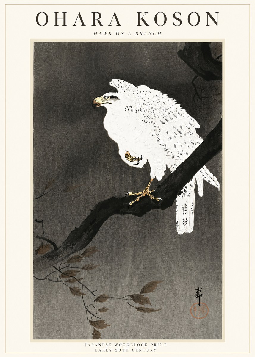 Ohara Koson Hawk on a Branch II No3 - Affiche