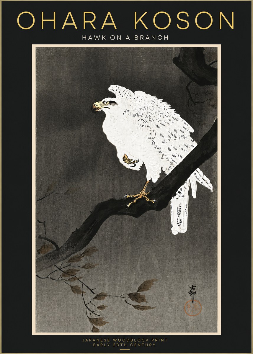 Ohara Koson Hawk on a Branch II No4 - Affiche