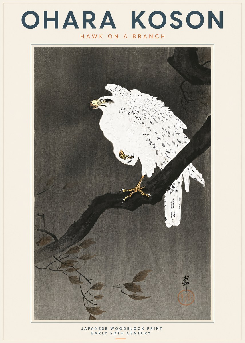 Ohara Koson Hawk on a Branch II No5 - Affiche