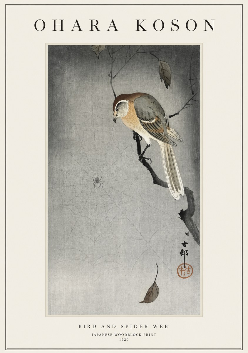 Ohara Koson Bird and Spider Web II No1 - Affiche